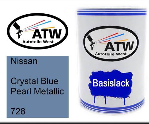 Nissan, Crystal Blue Pearl Metallic, 728: 500ml Lackdose, von ATW Autoteile West.